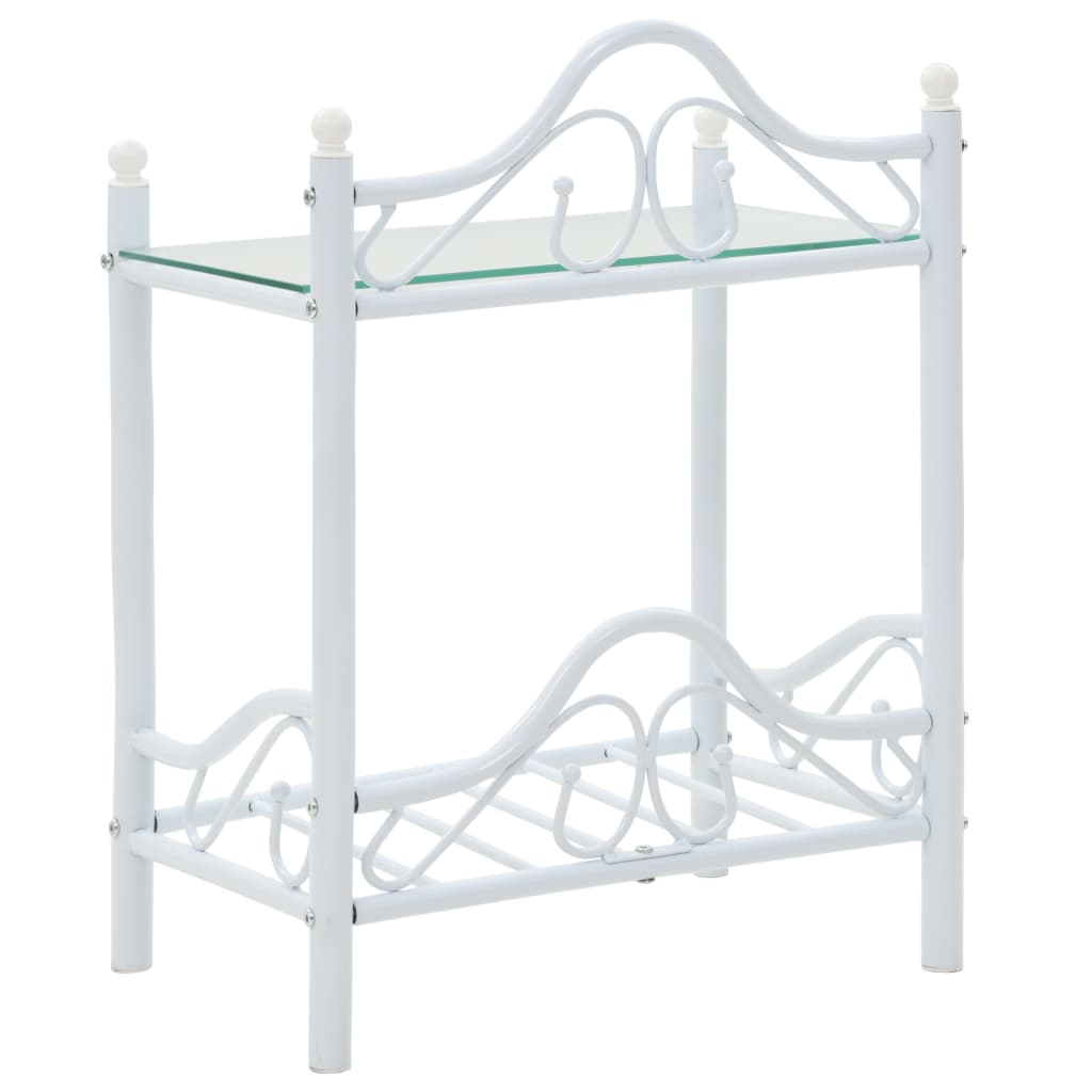 Table de chevet Acier et verre trempé 45 x 30,5 x 60 cm Blanc - XIOS