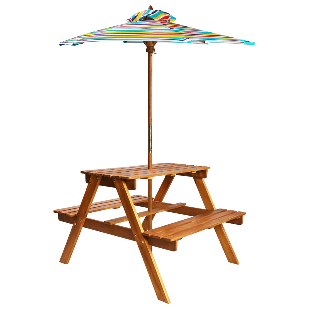 Table à pique-nique et parasol enfants 79x90x60cm Acacia solide Tables de jardin vidaXL