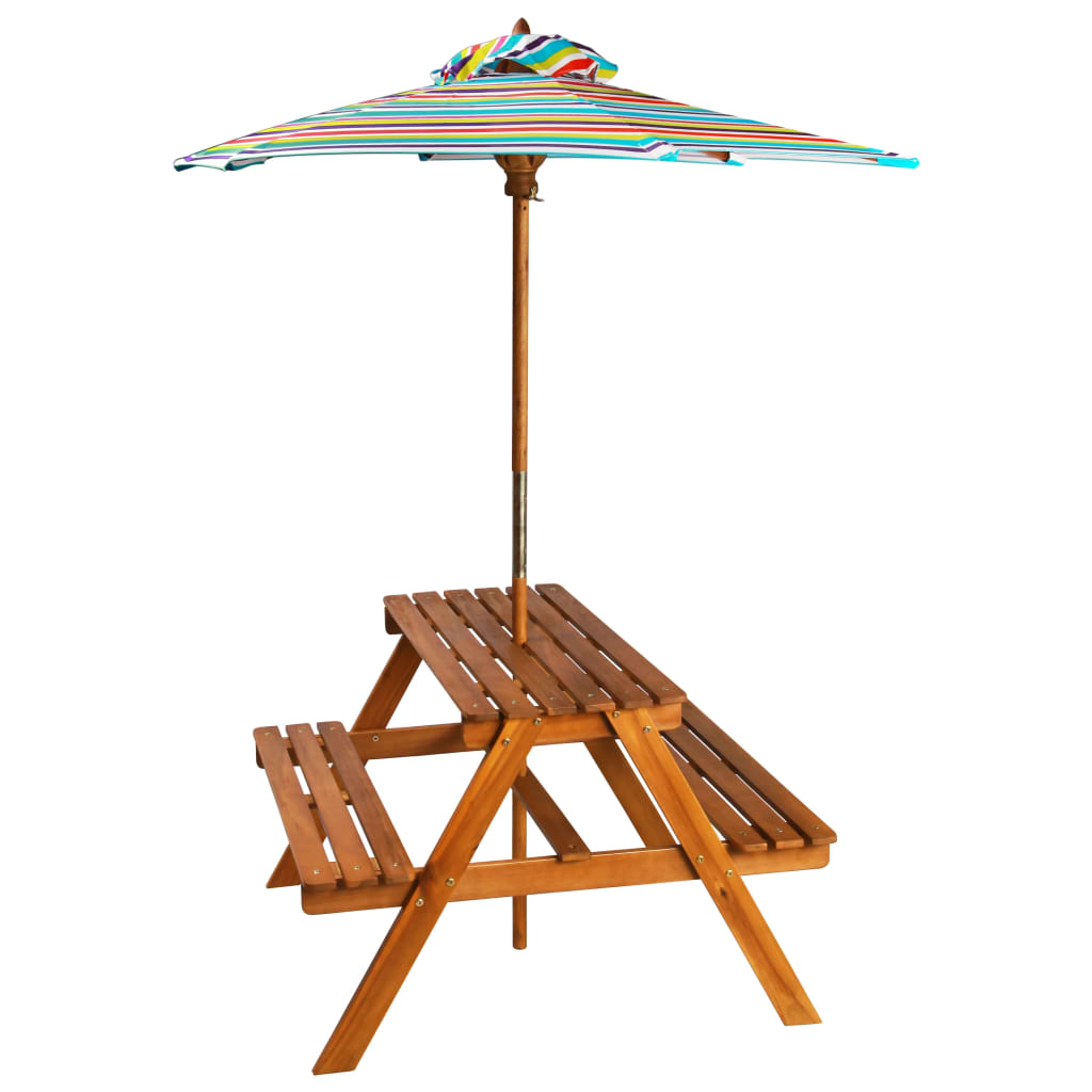 Table à pique-nique et parasol enfants 79x90x60cm Acacia solide Tables de jardin vidaXL