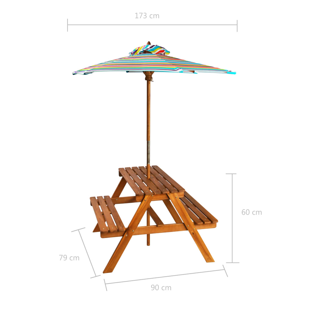 Table à pique-nique et parasol enfants 79x90x60cm Acacia solide Tables de jardin vidaXL