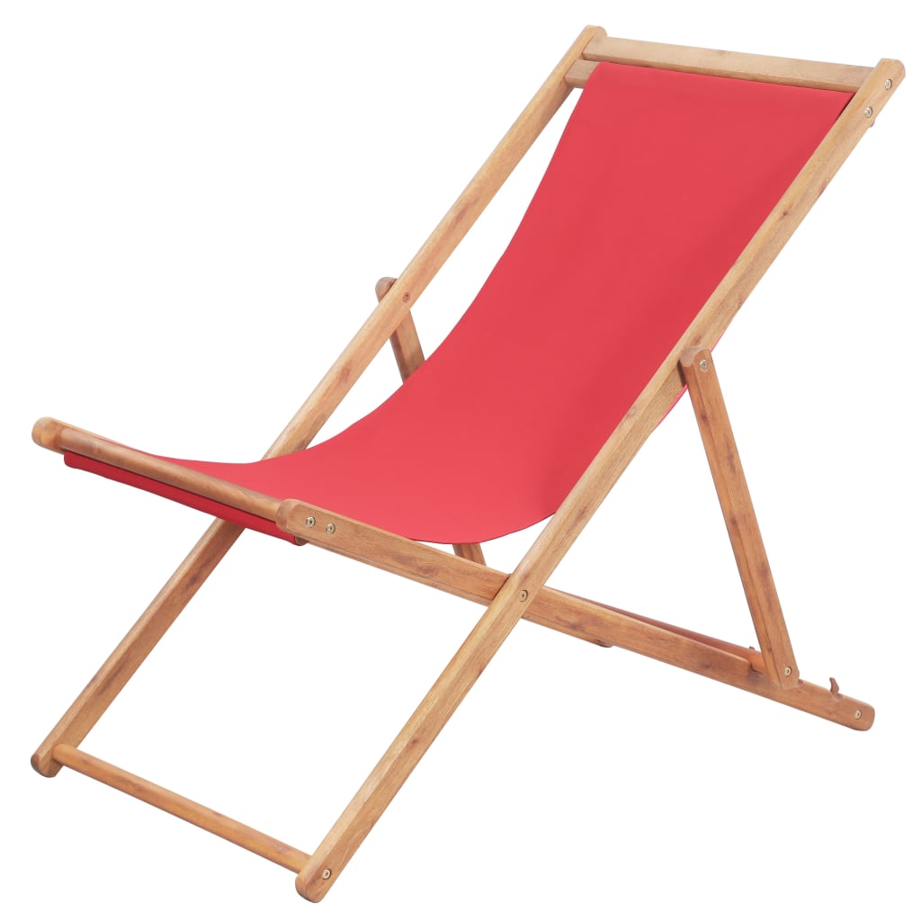 Chaise pliable de plage Tissu et cadre en bois Rouge Chaises de jardin vidaXL