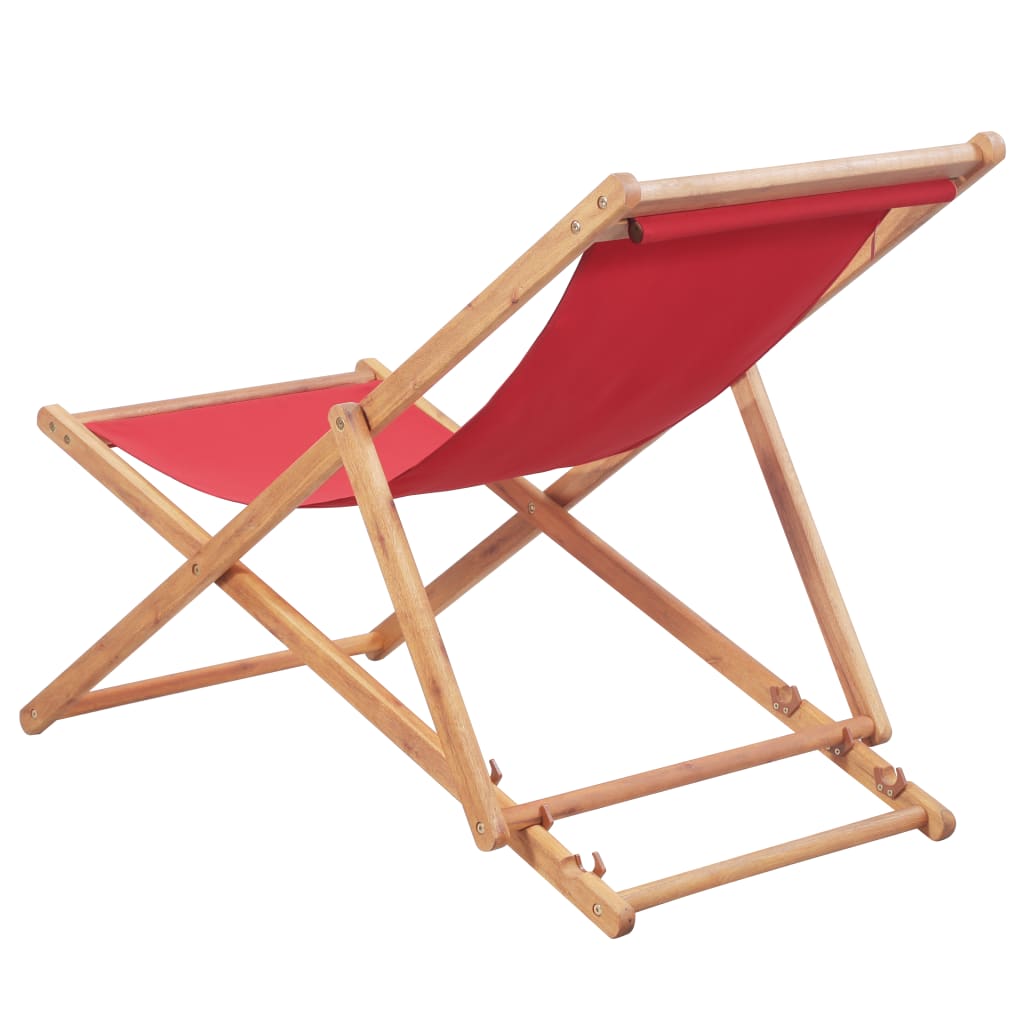 Chaise pliable de plage Tissu et cadre en bois Rouge Chaises de jardin vidaXL