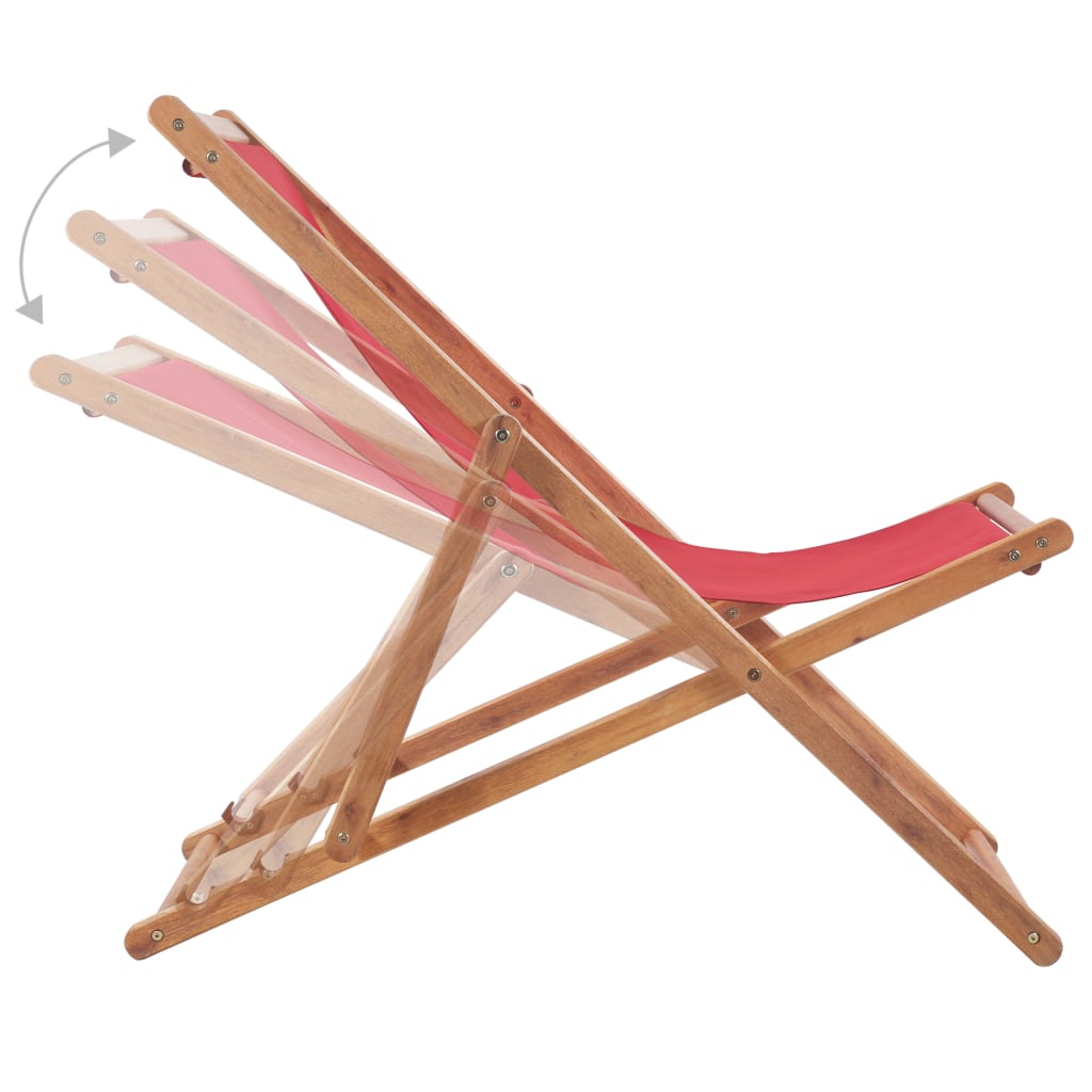 Chaise pliable de plage Tissu et cadre en bois Rouge Chaises de jardin vidaXL