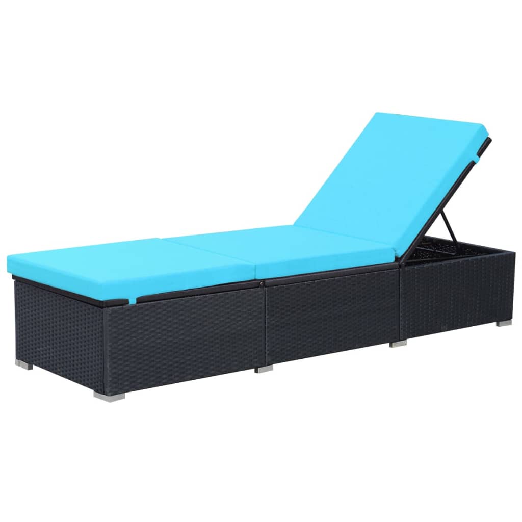 Chaise longue avec coussin Résine tressée Noir Bains de soleil vidaXL