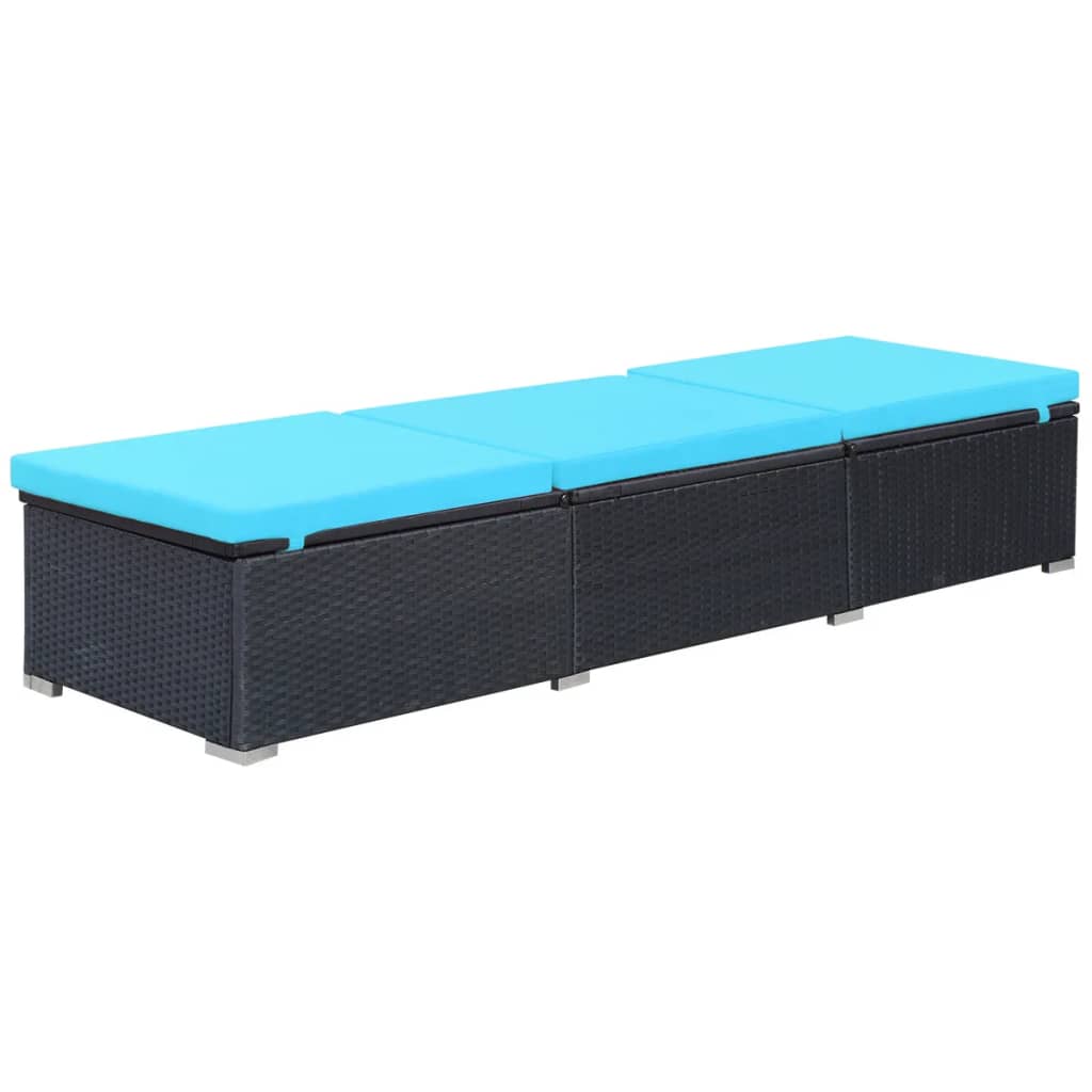 Chaise longue avec coussin Résine tressée Noir Bains de soleil vidaXL