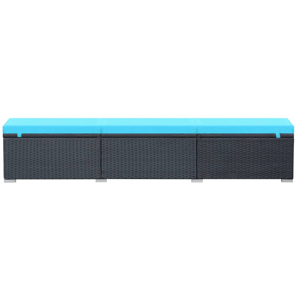 Chaise longue avec coussin Résine tressée Noir Bains de soleil vidaXL