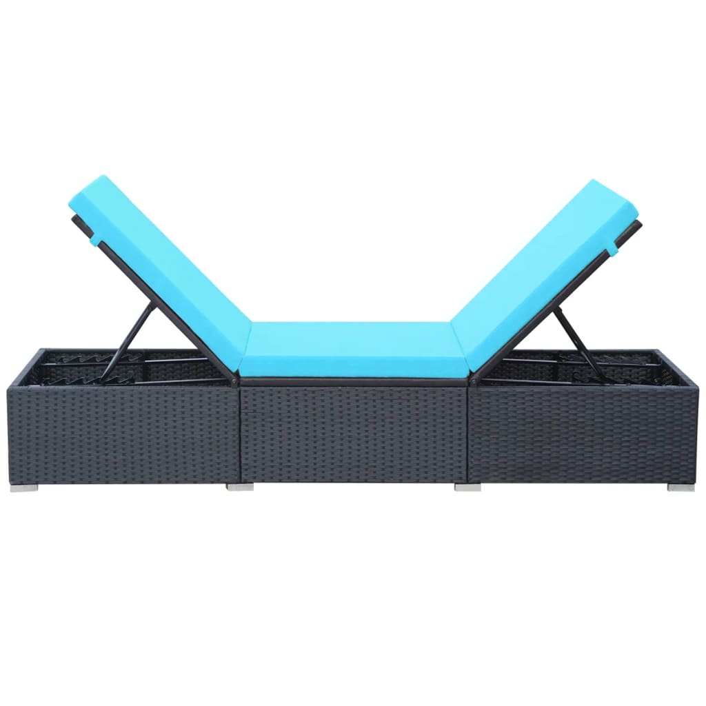 Chaise longue avec coussin Résine tressée Noir Bains de soleil vidaXL