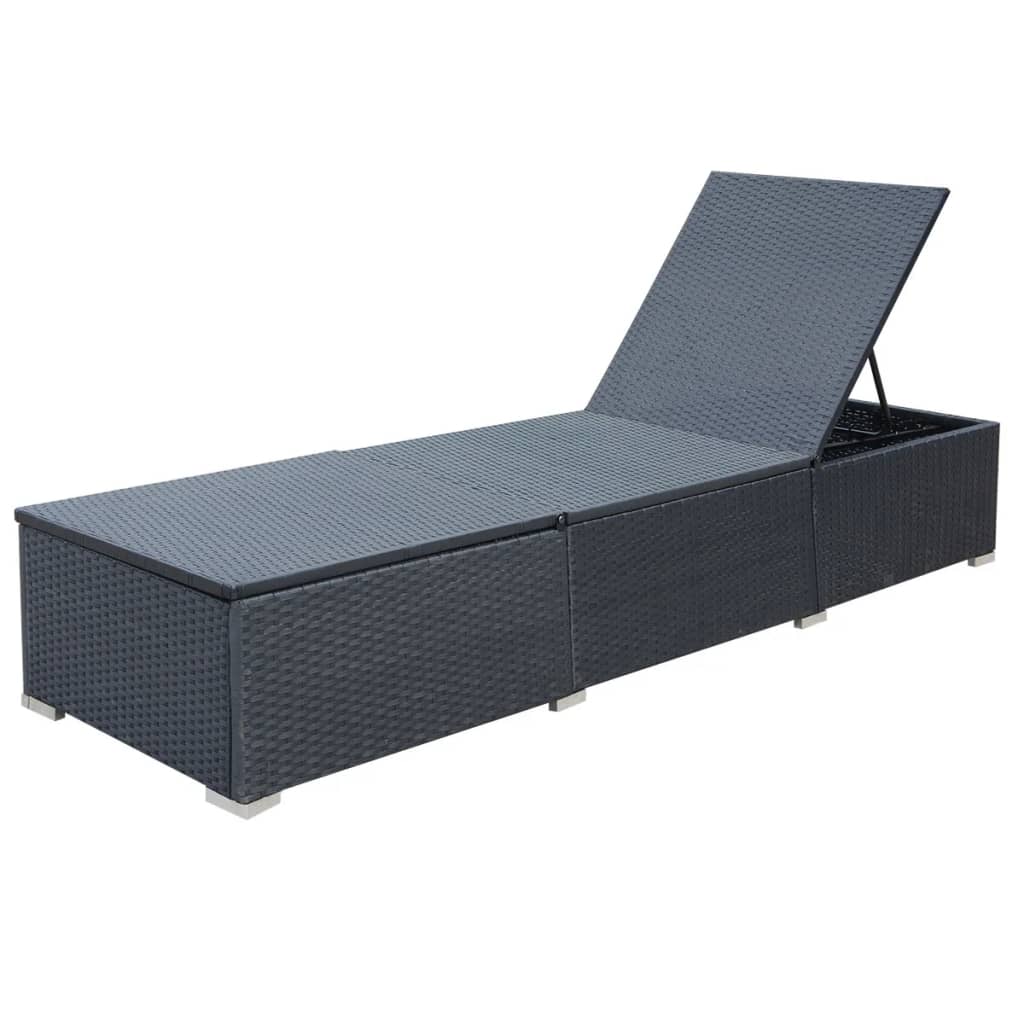 Chaise longue avec coussin Résine tressée Noir Bains de soleil vidaXL