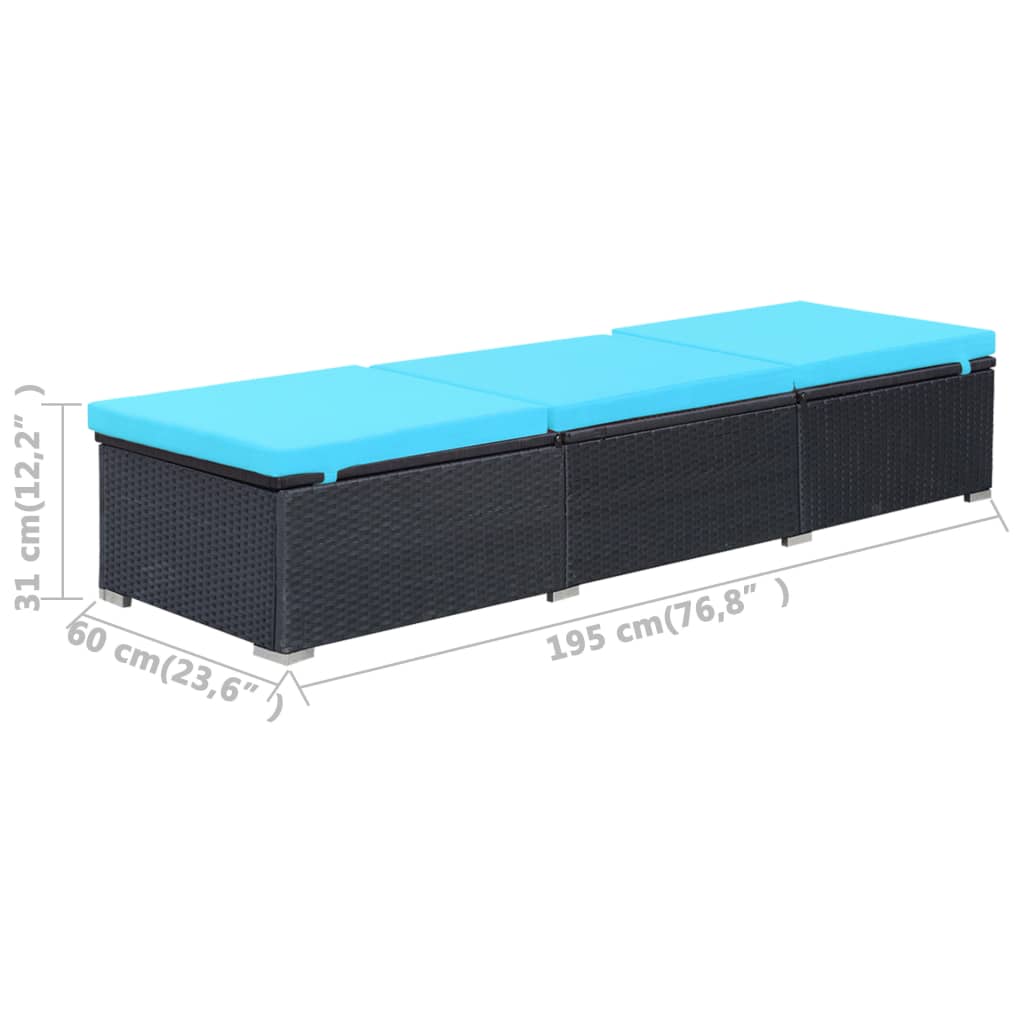 Chaise longue avec coussin Résine tressée Noir Bains de soleil vidaXL