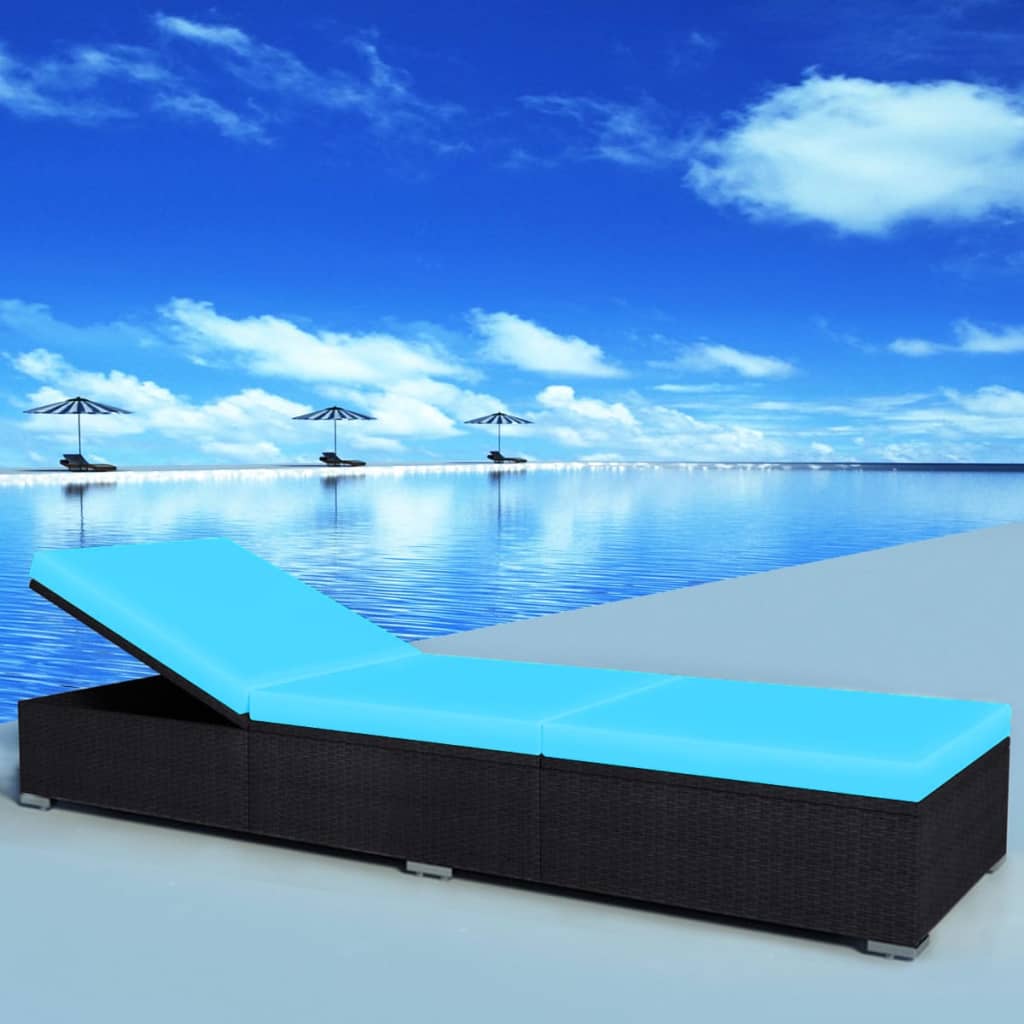 Chaise longue avec coussin Résine tressée Noir Bains de soleil vidaXL