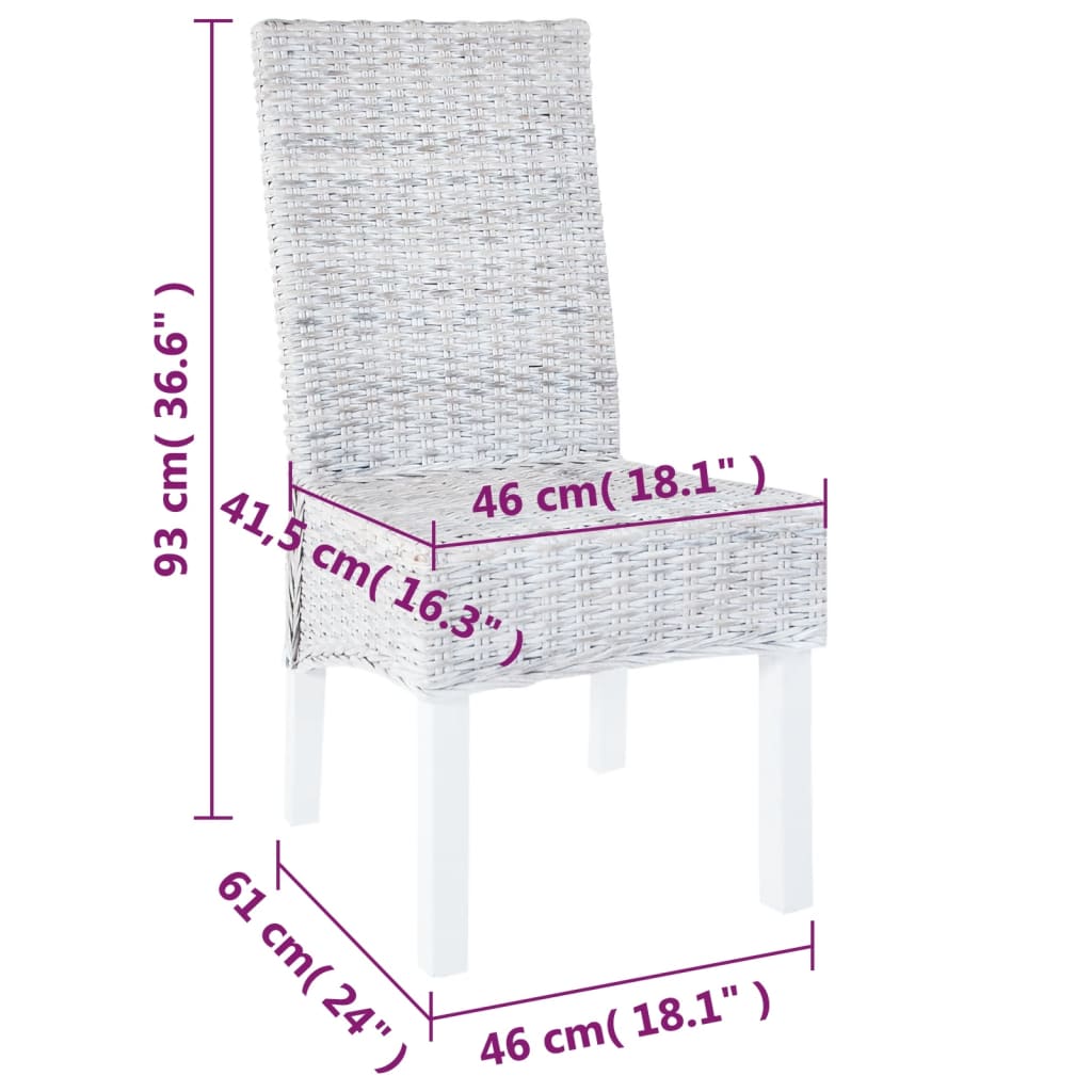 Chaises à manger lot de 2 rotin kubu et bois d'acajou