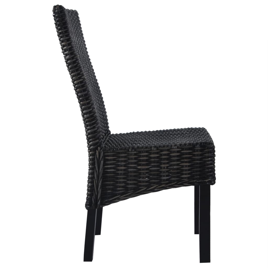 Chaises à manger lot de 2 noir rotin kubu et bois d'acajou