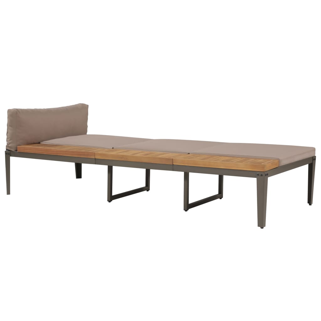 Chaise longue avec coussins Bois d'acacia solide Marron Bains de soleil vidaXL