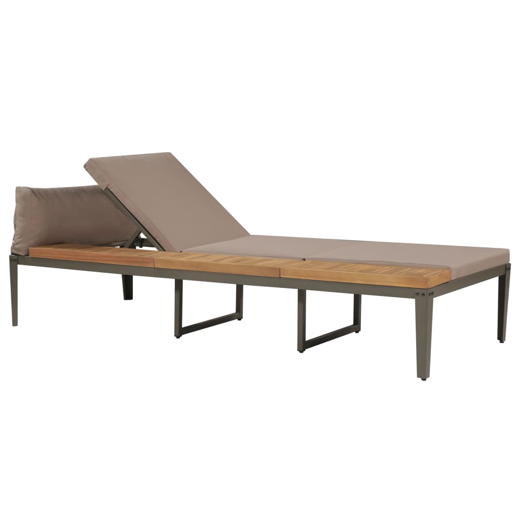 Chaise longue avec coussins Bois d'acacia solide Marron Bains de soleil vidaXL