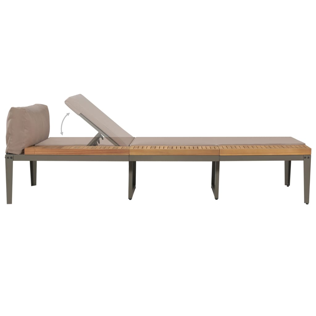 Chaise longue avec coussins Bois d'acacia solide Marron Bains de soleil vidaXL