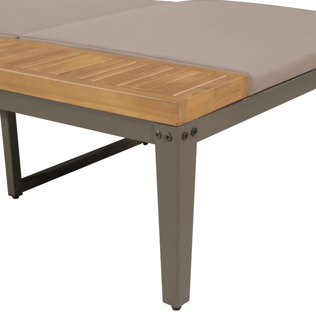 Chaise longue avec coussins Bois d'acacia solide Marron Bains de soleil vidaXL