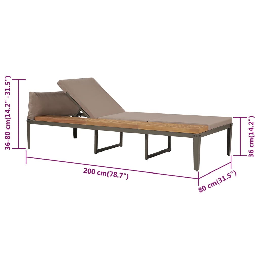 Chaise longue avec coussins Bois d'acacia solide Marron Bains de soleil vidaXL