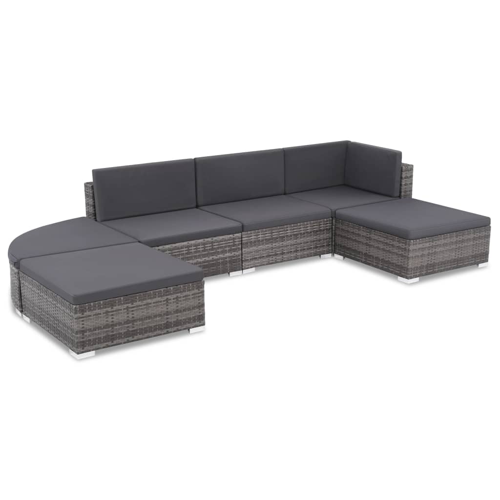 Salon de jardin 6 pcs avec coussins résine tressée gris - XIOS