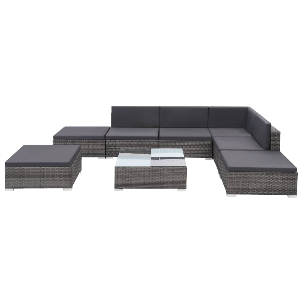Salon de jardin 8 pcs avec coussins résine tressée gris - XIOS