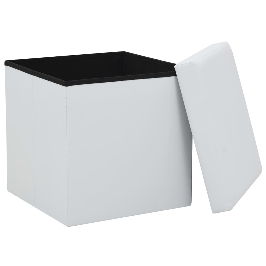 Tabourets de rangement pliables lot de 2 blanc similicuir