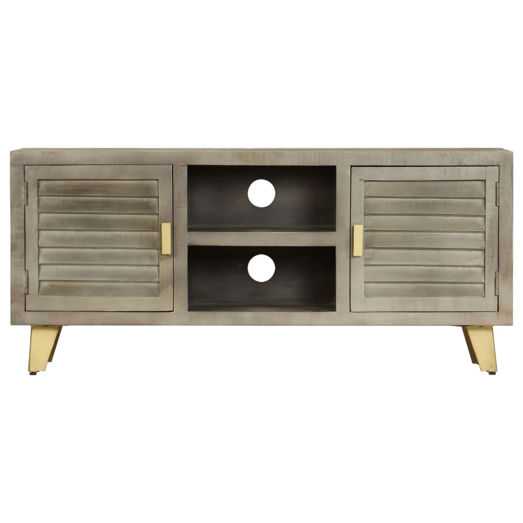 Meuble TV Bois solide de manguier Gris avec laiton 110x30x48 cm - XIOS