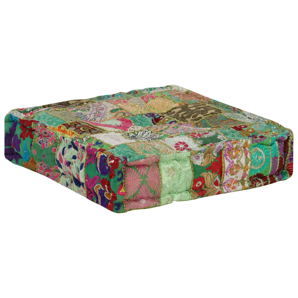 Pouf carré en coton fait à la main 50 x 50 x 12 cm Vert - XIOS