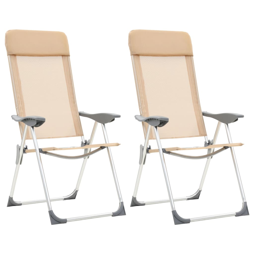 Chaises de camping pliables 2 pcs Crème Aluminium Matériel de camping vidaXL
