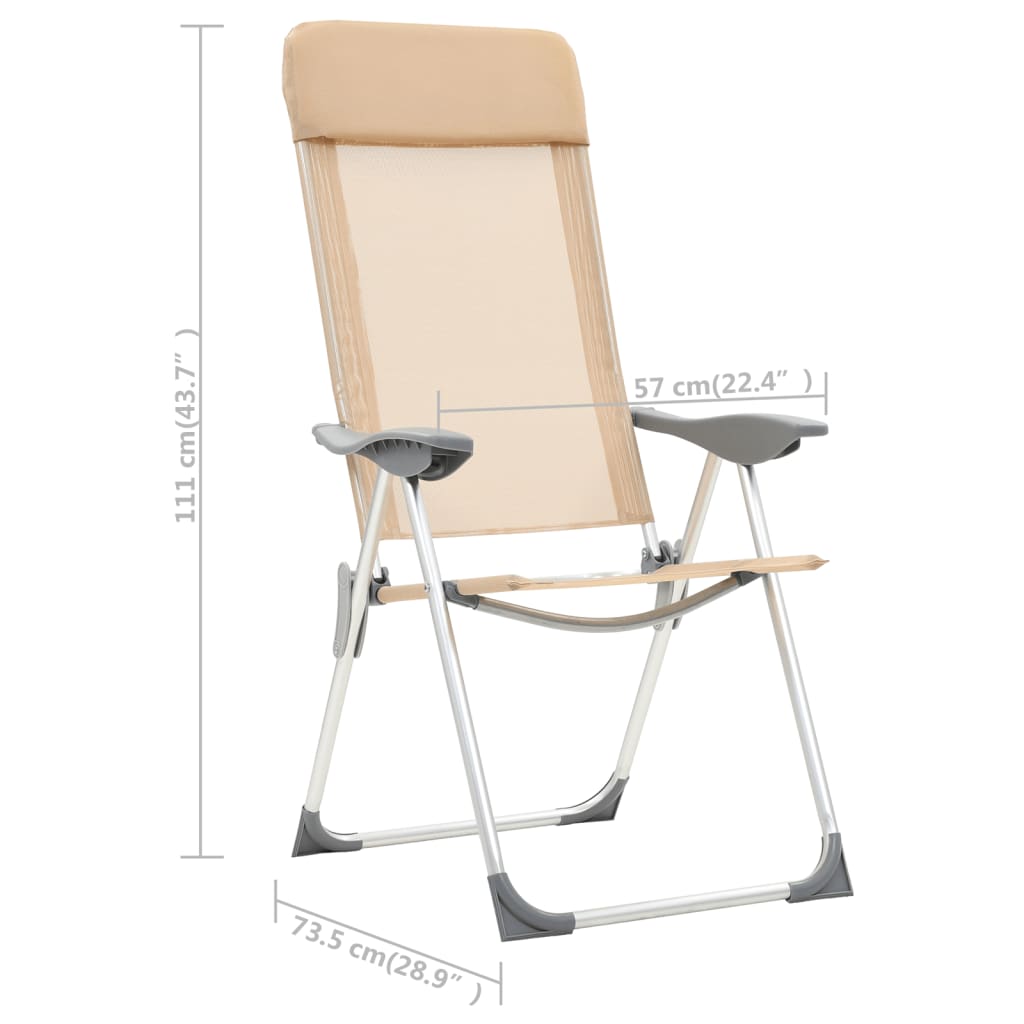 Chaises de camping pliables 2 pcs Crème Aluminium Matériel de camping vidaXL