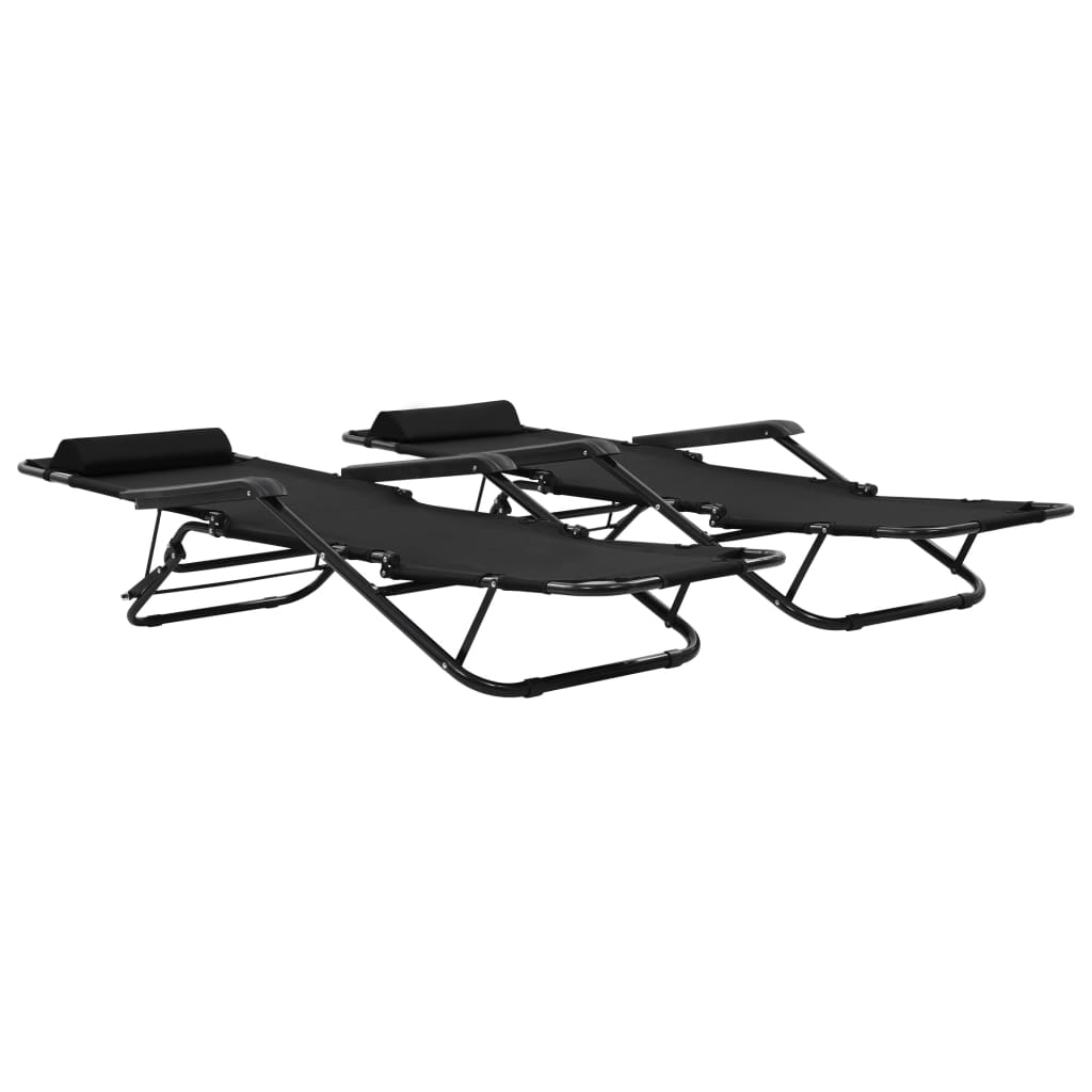 Chaises longues pliables 2 pcs avec repose-pied Acier Noir Bains de soleil vidaXL