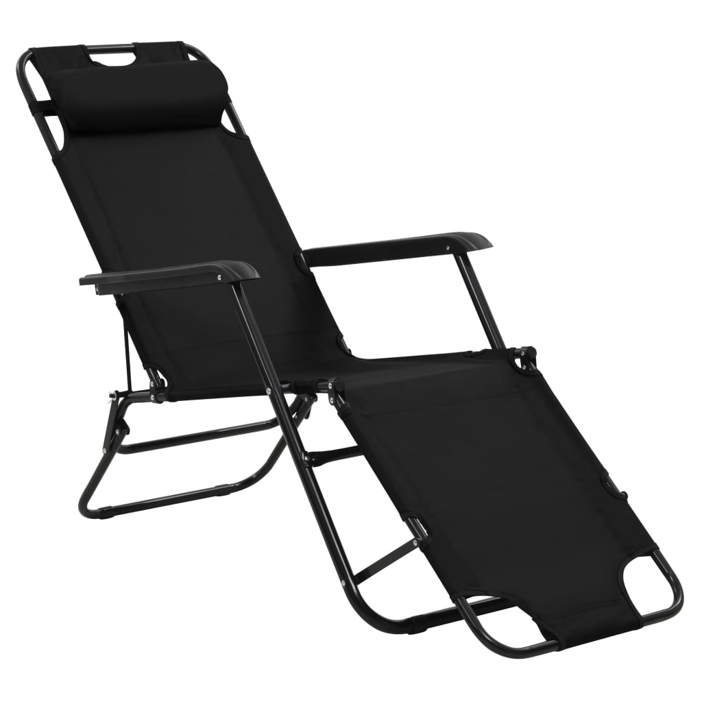 Chaises longues pliables 2 pcs avec repose-pied Acier Noir Bains de soleil vidaXL