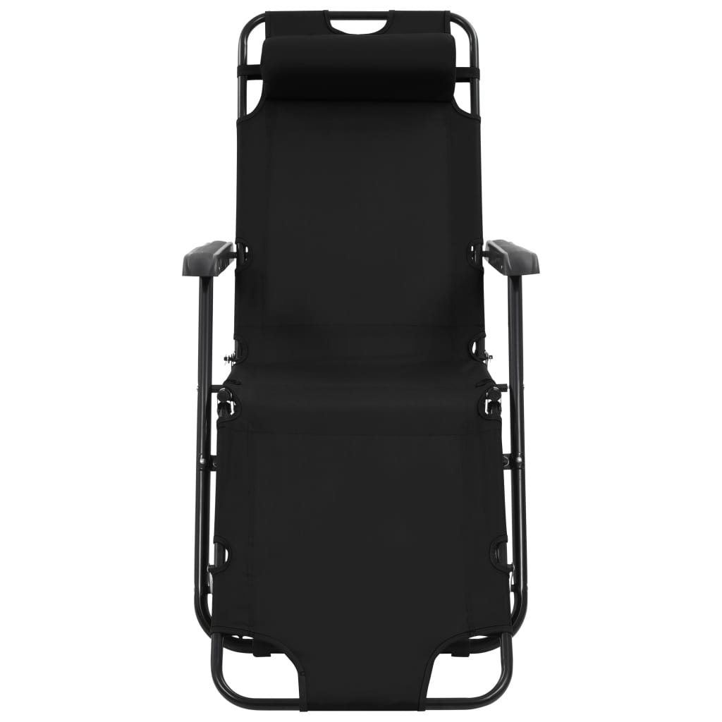 Chaises longues pliables 2 pcs avec repose-pied Acier Noir Bains de soleil vidaXL