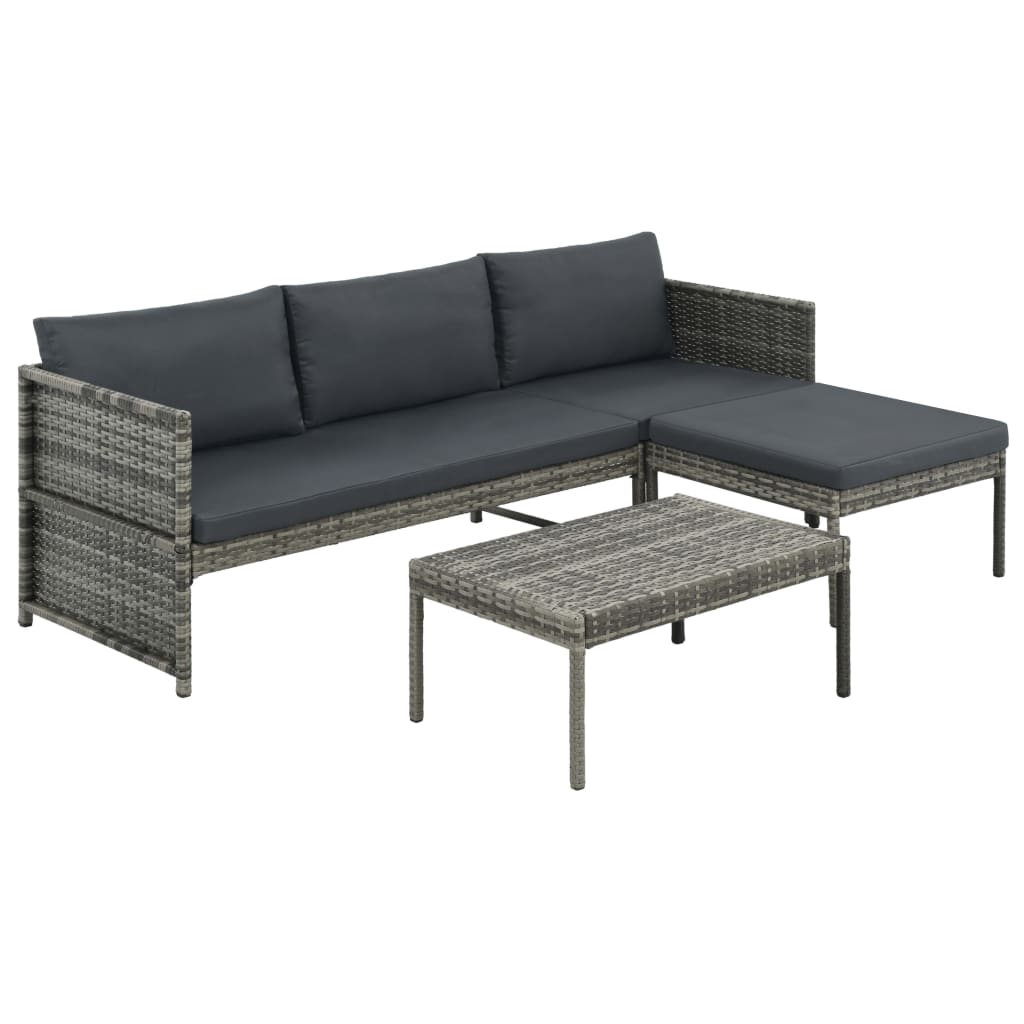 Salon de jardin 3 pcs avec coussins Résine tressée Gris - XIOS