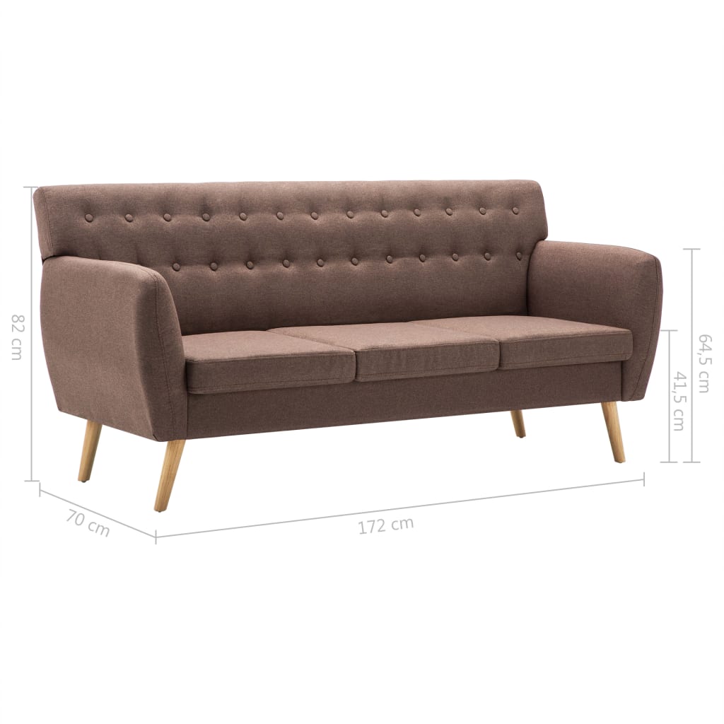 Canapé à 3 places revêtement en tissu 172x70x82 cm marron - XIOS