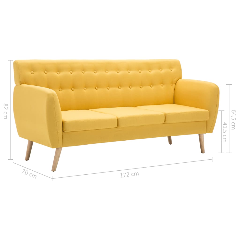 Canapé à 3 places revêtement en tissu 172x70x82 cm jaune - XIOS