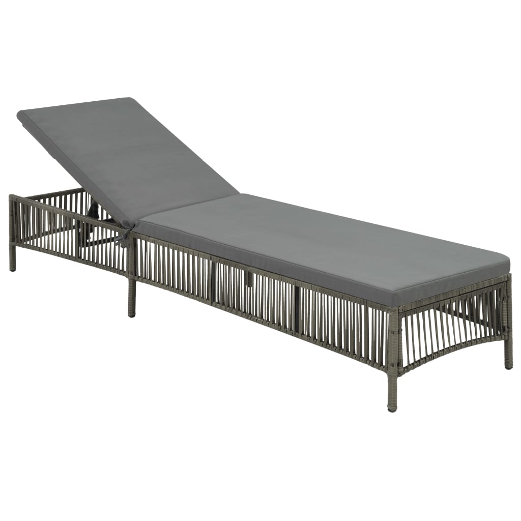 Chaise longue avec coussin Résine tressée Gris Bains de soleil vidaXL