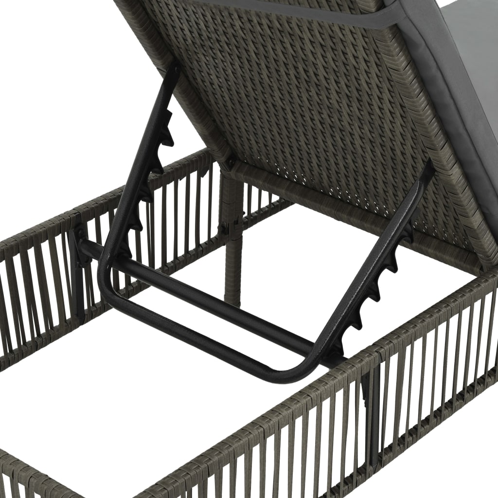 Chaise longue avec coussin Résine tressée Gris Bains de soleil vidaXL