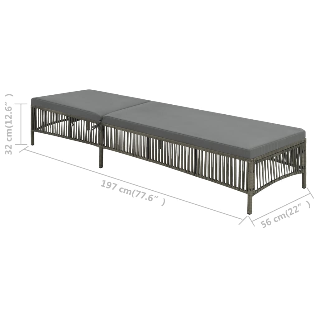 Chaise longue avec coussin Résine tressée Gris Bains de soleil vidaXL