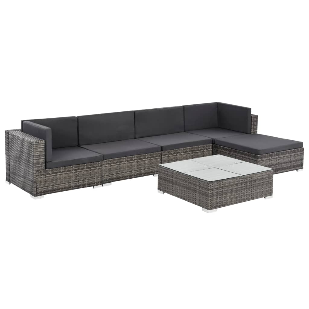 Salon de jardin 6 pcs avec coussins résine tressée gris - XIOS
