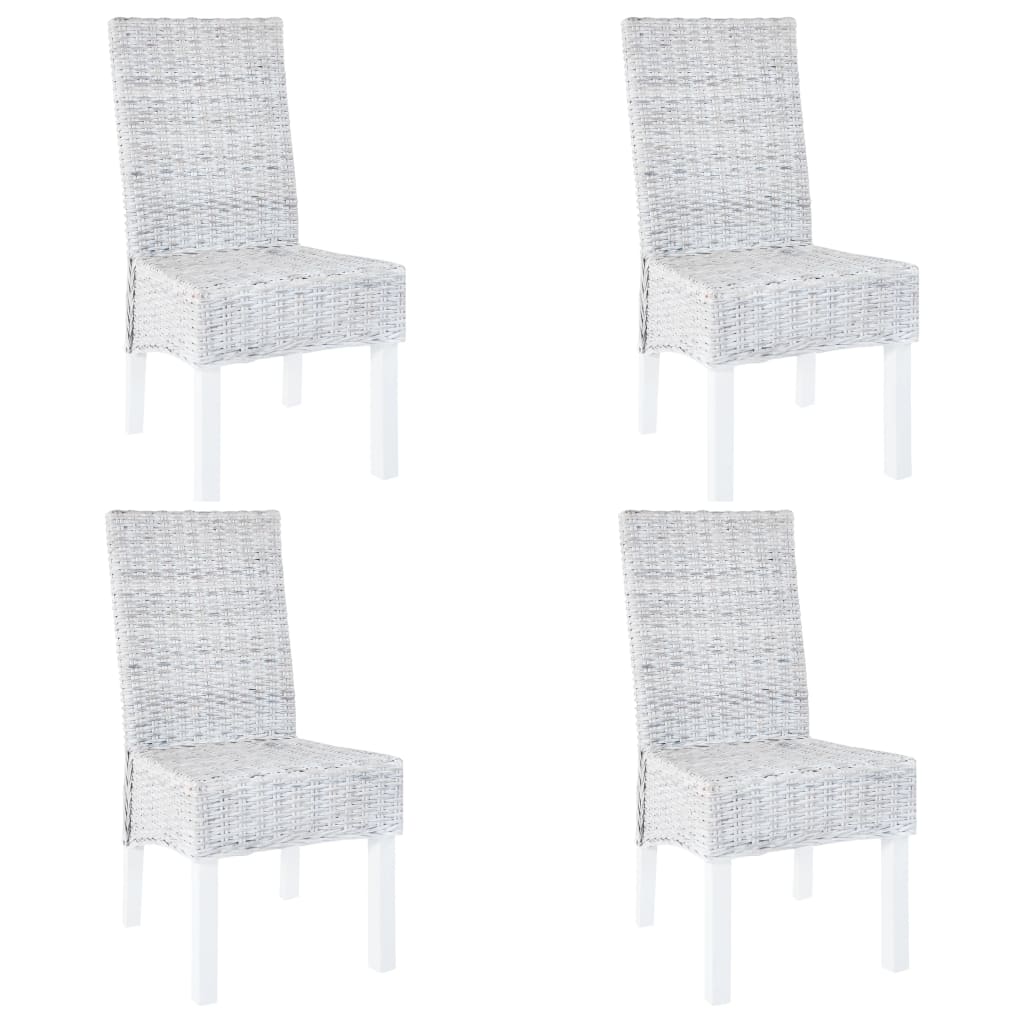 Chaise à manger lot de 4 blanc rotin Kubu et bois de manguier
