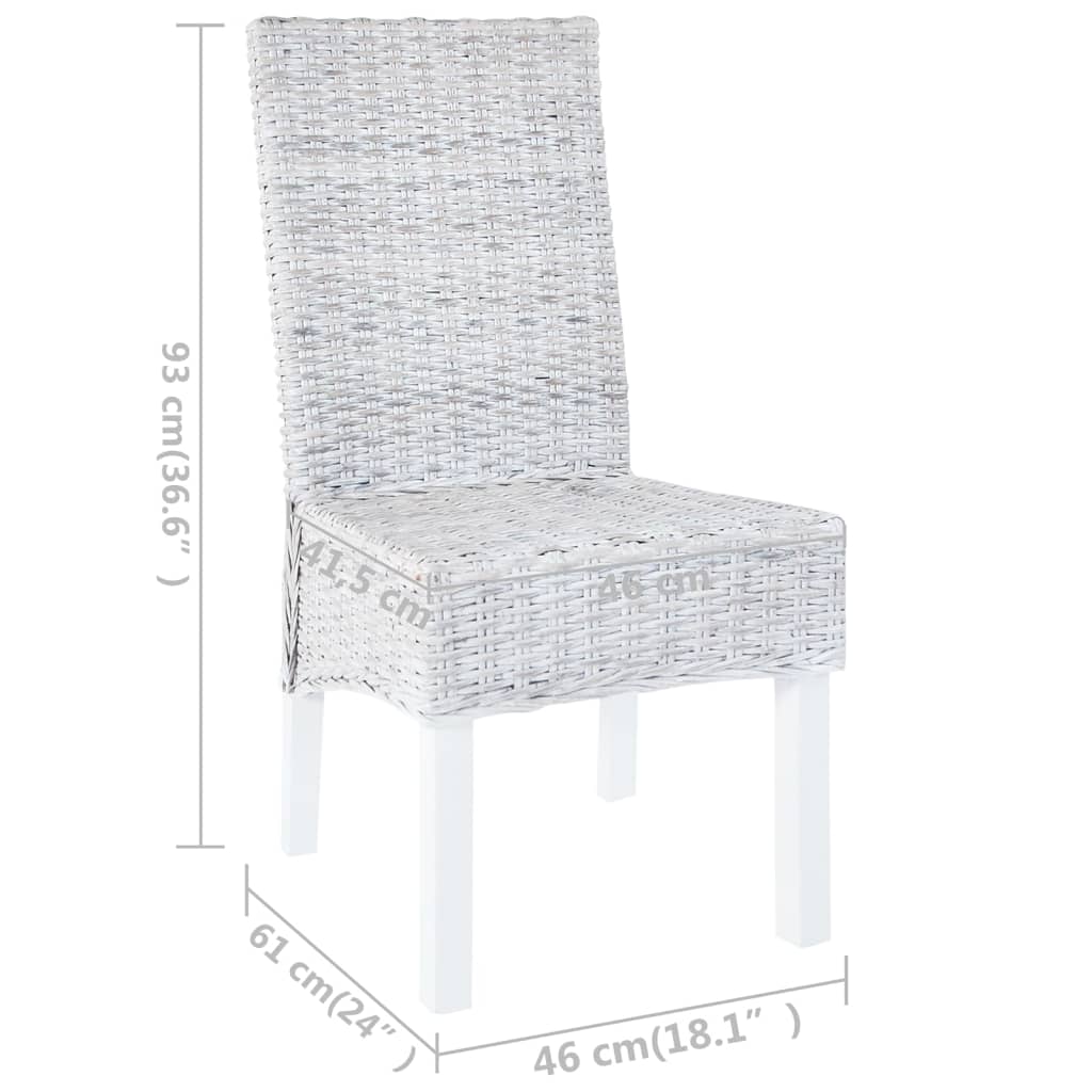 Chaise à manger lot de 4 blanc rotin Kubu et bois de manguier