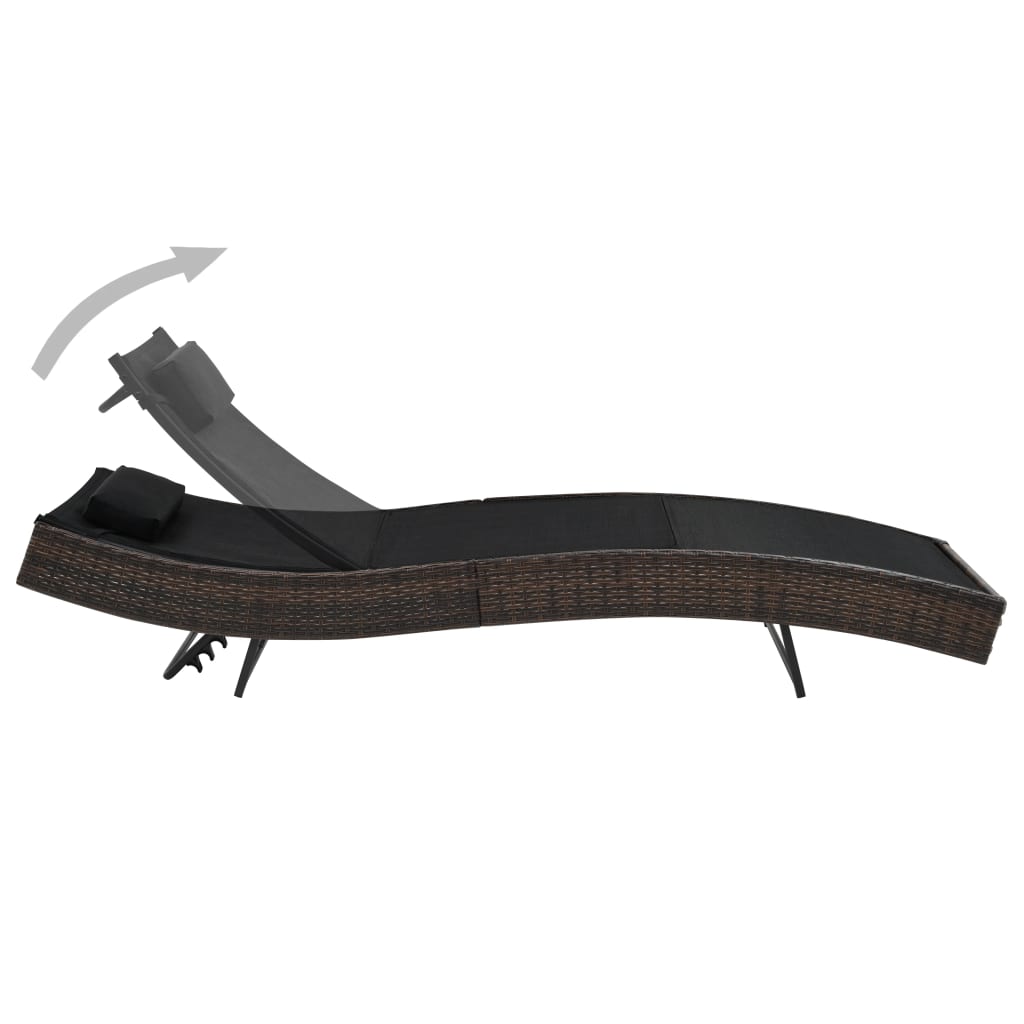 Chaise longue avec oreiller Résine tressée Marron Bains de soleil vidaXL