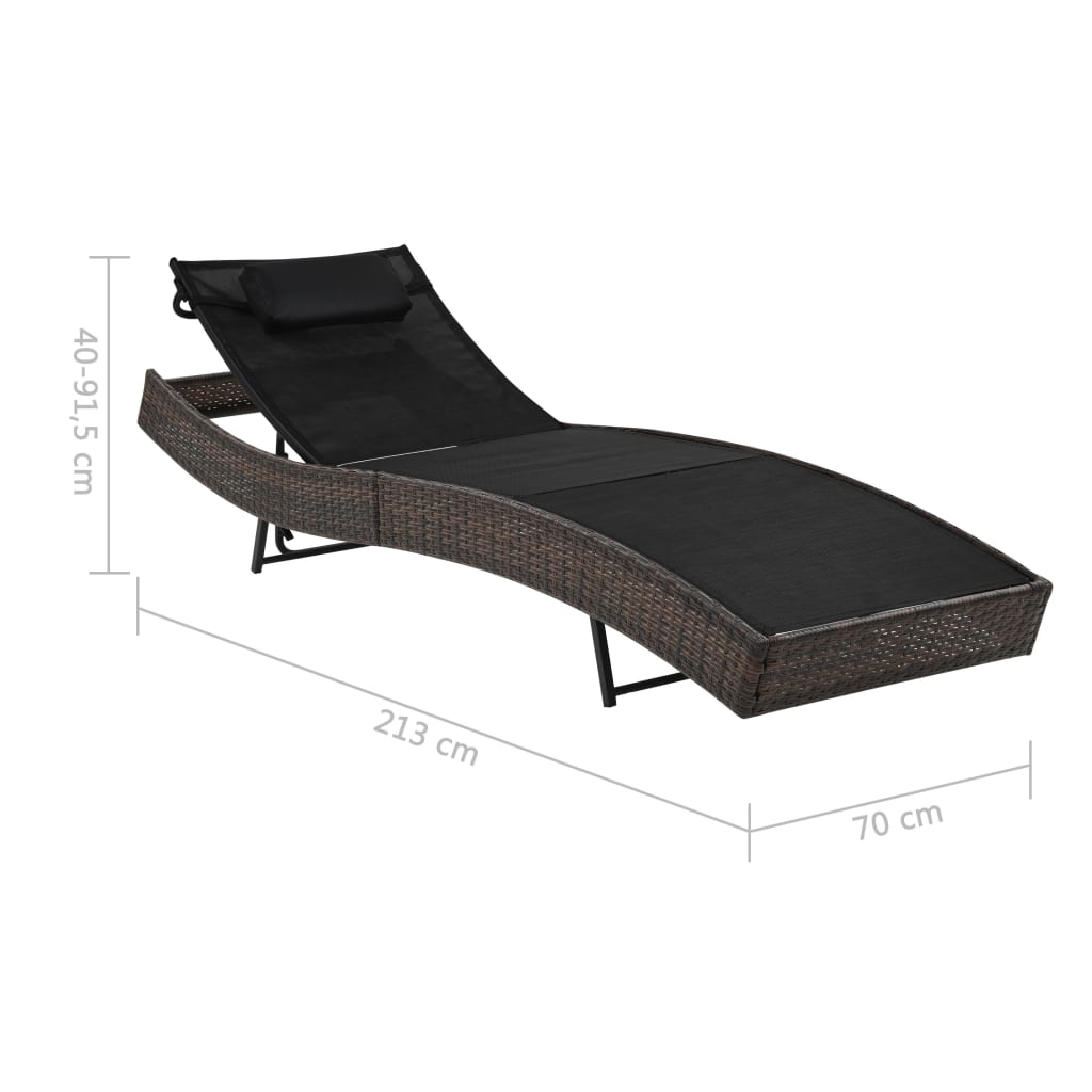 Chaise longue avec oreiller Résine tressée Marron Bains de soleil vidaXL