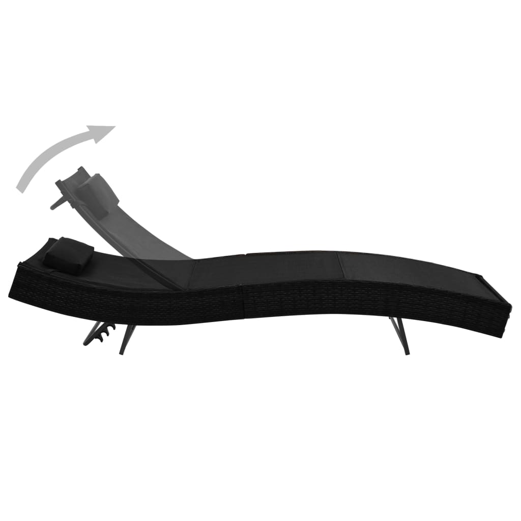 Chaise longue avec oreiller Résine tressée Noir Bains de soleil vidaXL