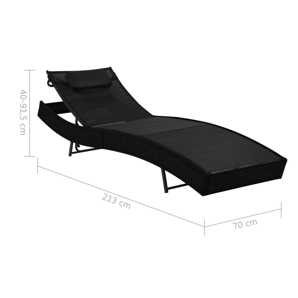 Chaise longue avec oreiller Résine tressée Noir Bains de soleil vidaXL