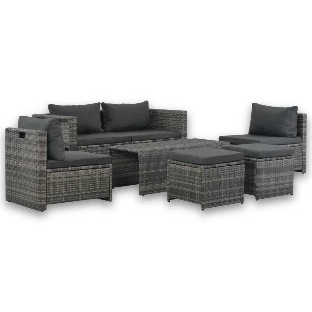 Salon de jardin avec coussins 6 pcs Résine tressée Gris - XIOS