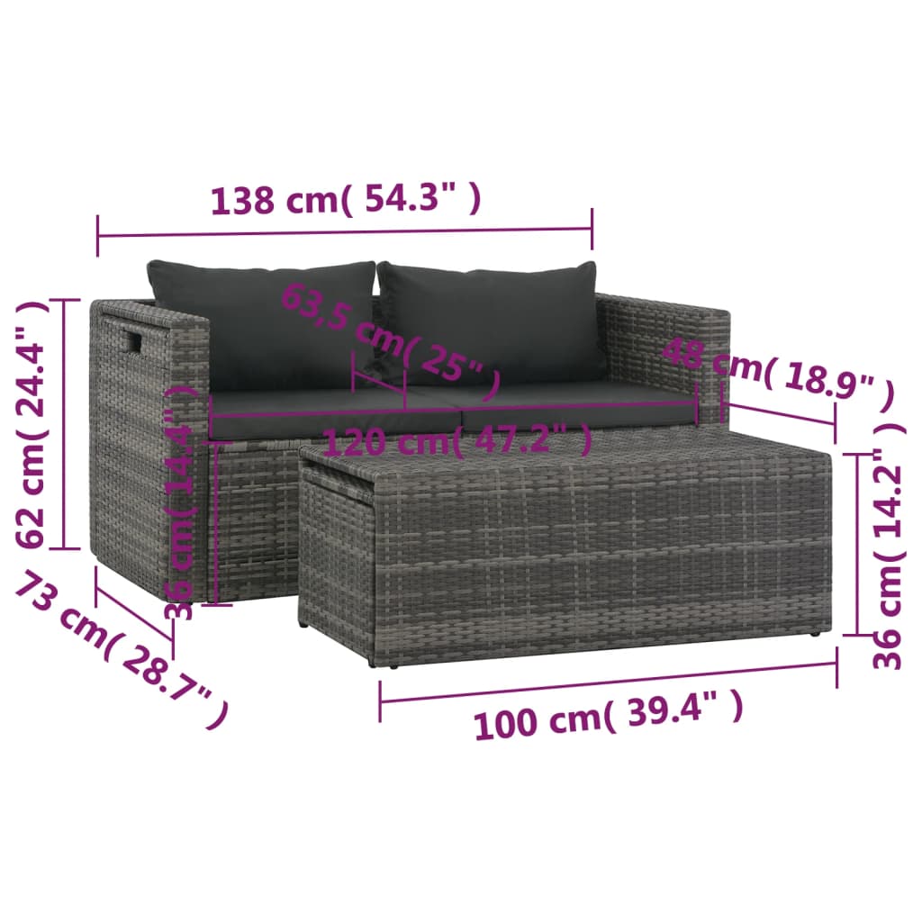 Salon de jardin avec coussins 6 pcs Résine tressée Gris - XIOS