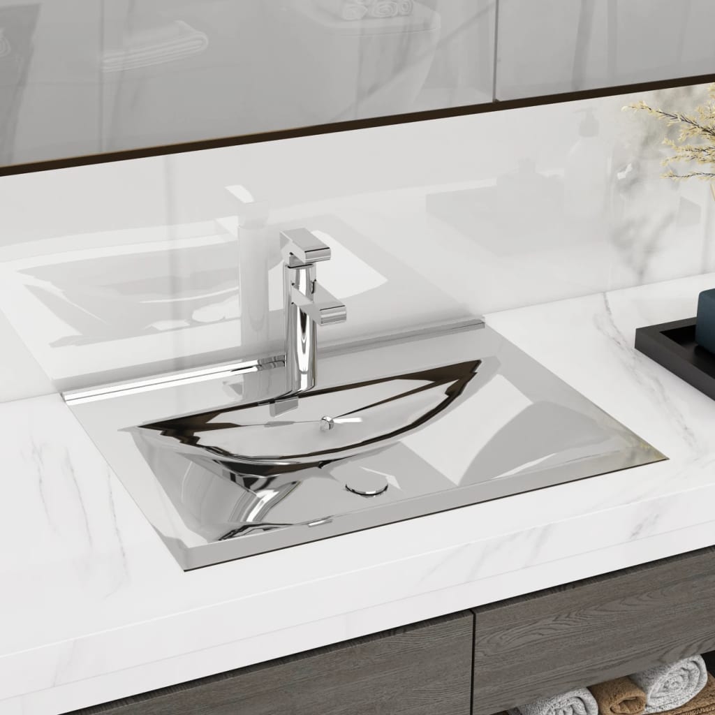 Lavabo avec trop-plein 60x46x16 cm Céramique Argenté Lavabos vidaXL