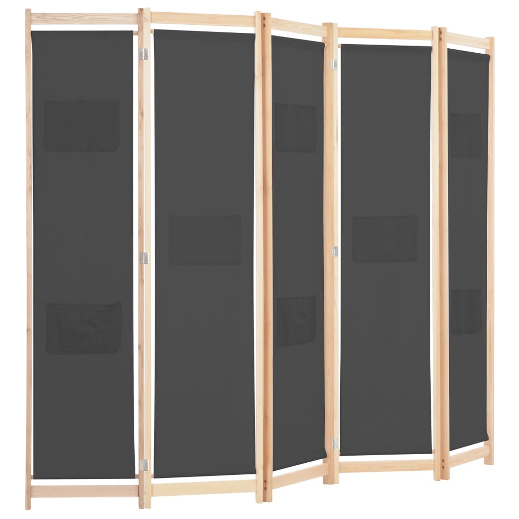 Cloison de séparation 5 panneaux Gris 200 x 170 x 4 cm Tissu XIOS