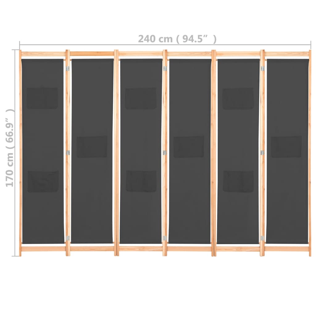 Cloison de séparation 6 panneaux Gris 240 x 170 x 4 cm Tissu XIOS