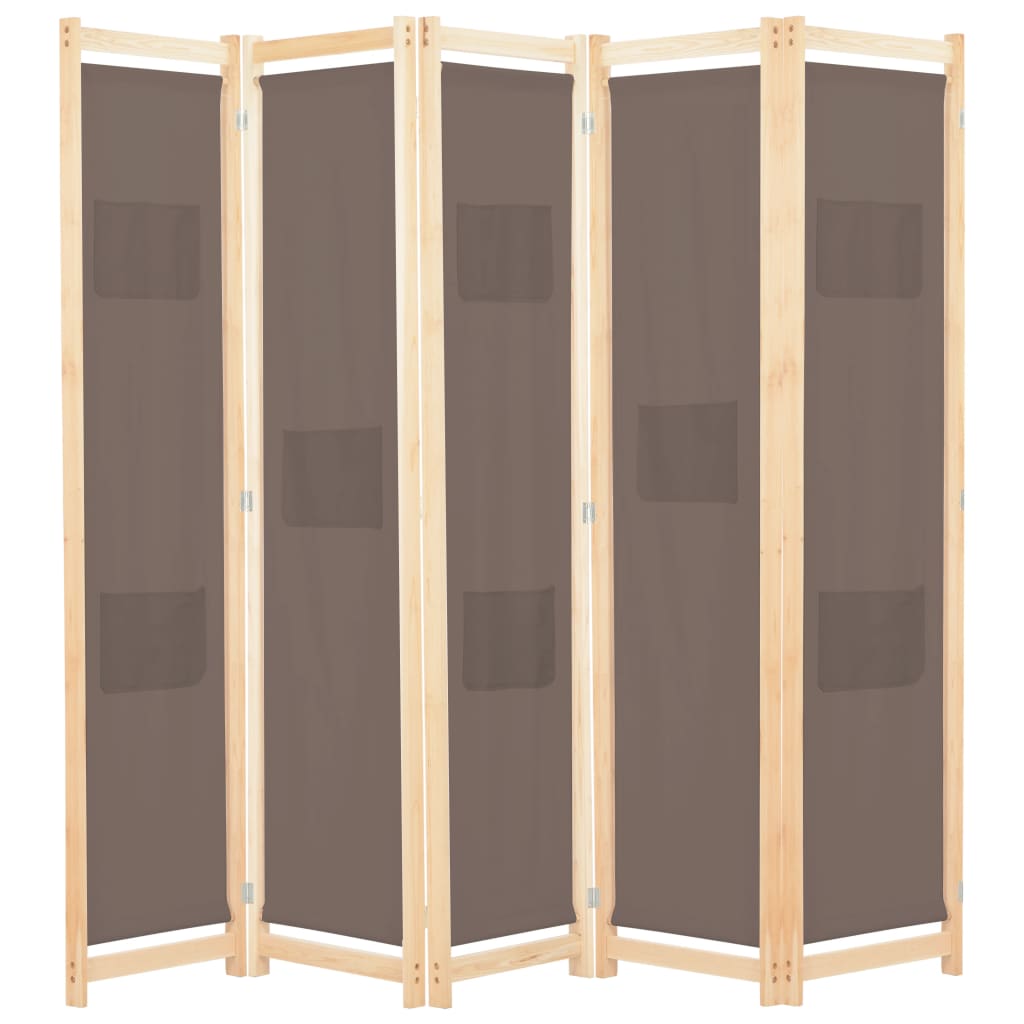 Cloison de séparation 5 panneaux Marron 200 x 170 x 4 cm Tissu XIOS